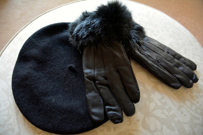 winter-essentials-black-beret-and-joy-leather-trimmed-gloves